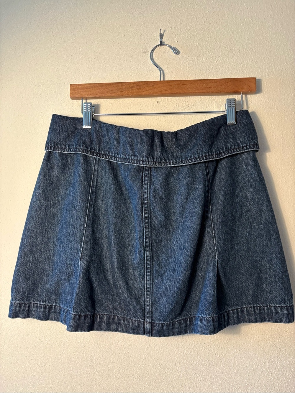 Madewell Dark Wash Denim Foldover Waist Pleated Mini Skirt Pockets - 28 - Picture 5 of 6